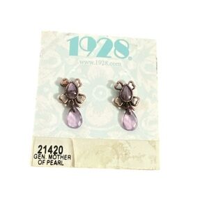 1928 Lavender Teardrop Drop Earrings with Genuine Mother-of-Pearl